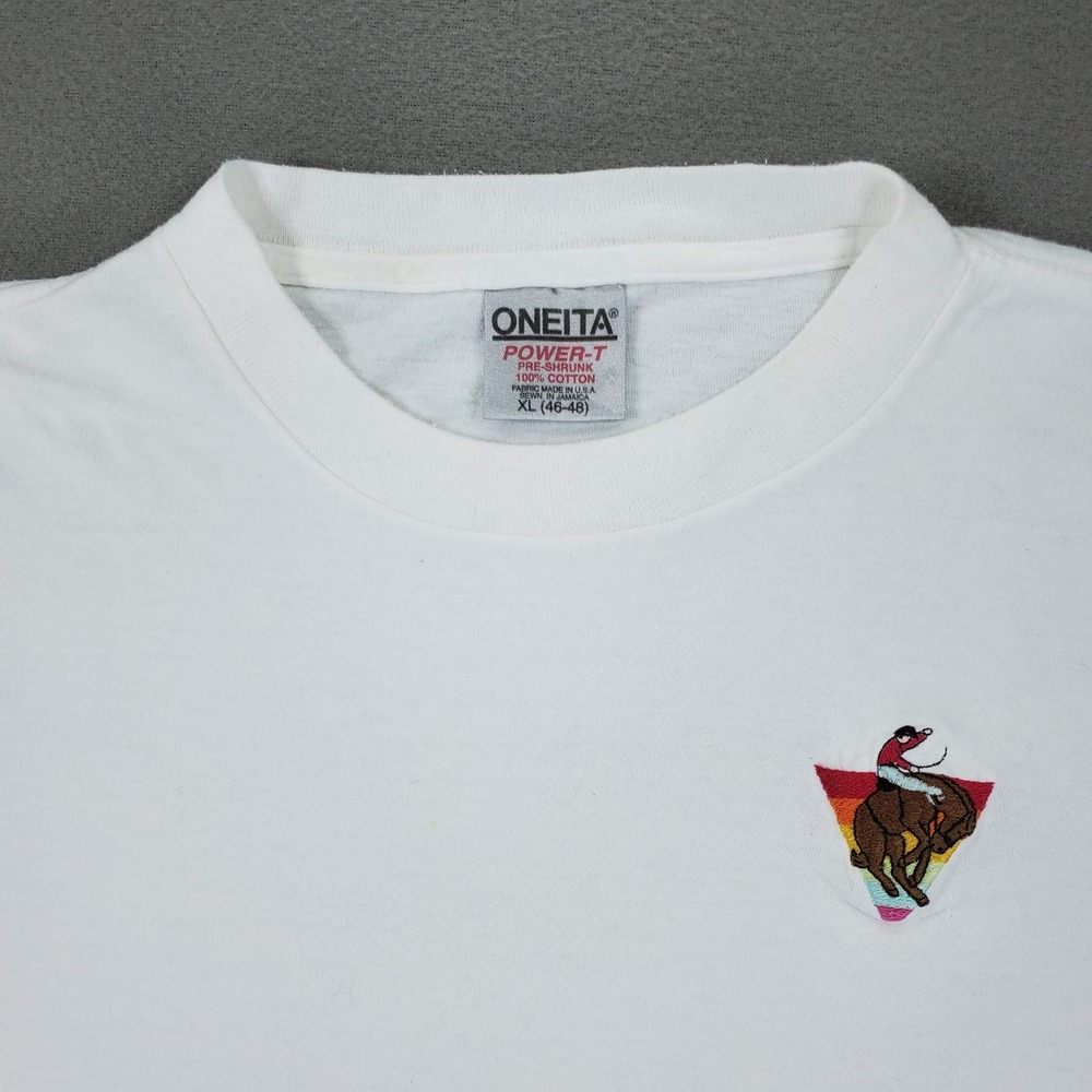 Oneita T-Shirt Men XL White Vintage Gay Rodeo IGRA Embroidered Logo 90s USA Made